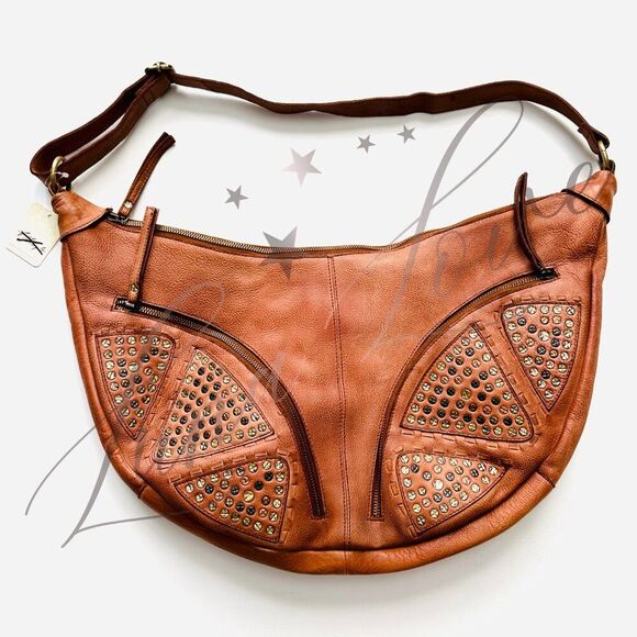 FREE PEOPLE West Side Studded Sling / Shoulder Bag In Cognac NWT - Picture 3 of 14